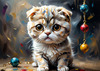 Expressive Scottish Fold Cat Art Print - A Mix of Wonder and Melancholy