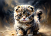 Expressive Scottish Fold Cat Art Print - A Mix of Wonder and Melancholy