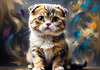 Expressive Scottish Fold Cat Art Print - A Mix of Wonder and Melancholy