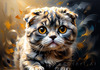 Expressive Scottish Fold Cat Art Print - A Mix of Wonder and Melancholy