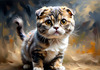 Expressive Scottish Fold Cat Art Print - A Mix of Wonder and Melancholy