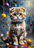 Expressive Scottish Fold Cat Art Print - A Mix of Wonder and Melancholy