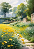 Fields of Green and Gold Divided by Old Stone Walls Landscape Print