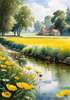 Fields of Green and Gold Divided by Old Stone Walls Landscape Print