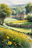 Fields of Green and Gold Divided by Old Stone Walls Landscape Print