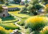 Fields of Green and Gold Divided by Old Stone Walls Landscape Print
