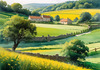 Fields of Green and Gold Divided by Old Stone Walls Landscape Print