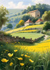 Fields of Green and Gold Divided by Old Stone Walls Landscape Print