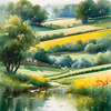 Fields of Green and Gold Divided by Old Stone Walls Landscape Print