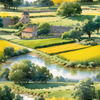 Fields of Green and Gold Divided by Old Stone Walls Landscape Print
