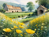 Fields of Green and Gold Divided by Old Stone Walls Landscape Print