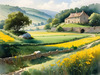 Fields of Green and Gold Divided by Old Stone Walls Landscape Print