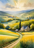 Fields of Green and Gold Divided by Old Stone Walls Landscape Print