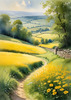 Fields of Green and Gold Divided by Old Stone Walls Landscape Print