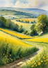 Fields of Green and Gold Divided by Old Stone Walls Landscape Print