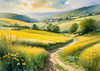 Fields of Green and Gold Divided by Old Stone Walls Landscape Print