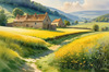Fields of Green and Gold Divided by Old Stone Walls Landscape Print