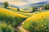 Fields of Green and Gold Divided by Old Stone Walls Landscape Print