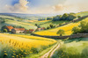 Fields of Green and Gold Divided by Old Stone Walls Landscape Print