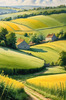 Fields of Green and Gold Divided by Old Stone Walls Landscape Print