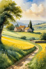 Fields of Green and Gold Divided by Old Stone Walls Landscape Print