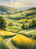 Fields of Green and Gold Divided by Old Stone Walls Landscape Print
