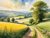 Fields of Green and Gold Divided by Old Stone Walls Landscape Print