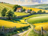 Fields of Green and Gold Divided by Old Stone Walls Landscape Print