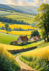 Fields of Green and Gold Divided by Old Stone Walls Landscape Print