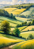 Fields of Green and Gold Divided by Old Stone Walls Landscape Print