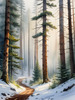 Printable art of a foggy morning in a spruce forest with muffled sounds