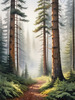 Printable art of a foggy morning in a spruce forest with muffled sounds