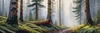 Printable art of a foggy morning in a spruce forest with muffled sounds