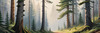Printable art of a foggy morning in a spruce forest with muffled sounds