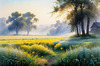Frost-Kissed Meadow with Crystalline Grass at Dawn Landscape Art