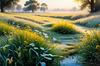 Frost-Kissed Meadow with Crystalline Grass at Dawn Landscape Art