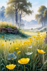 Frost-Kissed Meadow with Crystalline Grass at Dawn Landscape Art