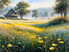 Frost-Kissed Meadow with Crystalline Grass at Dawn Landscape Art
