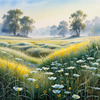 Frost-Kissed Meadow with Crystalline Grass at Dawn Landscape Art