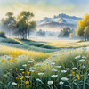 Frost-Kissed Meadow with Crystalline Grass at Dawn Landscape Art