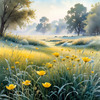 Frost-Kissed Meadow with Crystalline Grass at Dawn Landscape Art