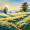 Frost-Kissed Meadow with Crystalline Grass at Dawn Landscape Art