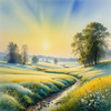 Frost-Kissed Meadow with Crystalline Grass at Dawn Landscape Art