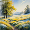 Frost-Kissed Meadow with Crystalline Grass at Dawn Landscape Art