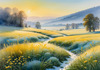 Frost-Kissed Meadow with Crystalline Grass at Dawn Landscape Art