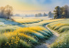 Frost-Kissed Meadow with Crystalline Grass at Dawn Landscape Art
