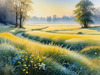 Frost-Kissed Meadow with Crystalline Grass at Dawn Landscape Art