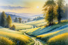 Frost-Kissed Meadow with Crystalline Grass at Dawn Landscape Art