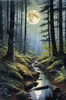 Printable Art of Deep Woods under Full Moonlight with Long Shadows