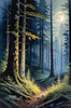 Printable Art of Deep Woods under Full Moonlight with Long Shadows